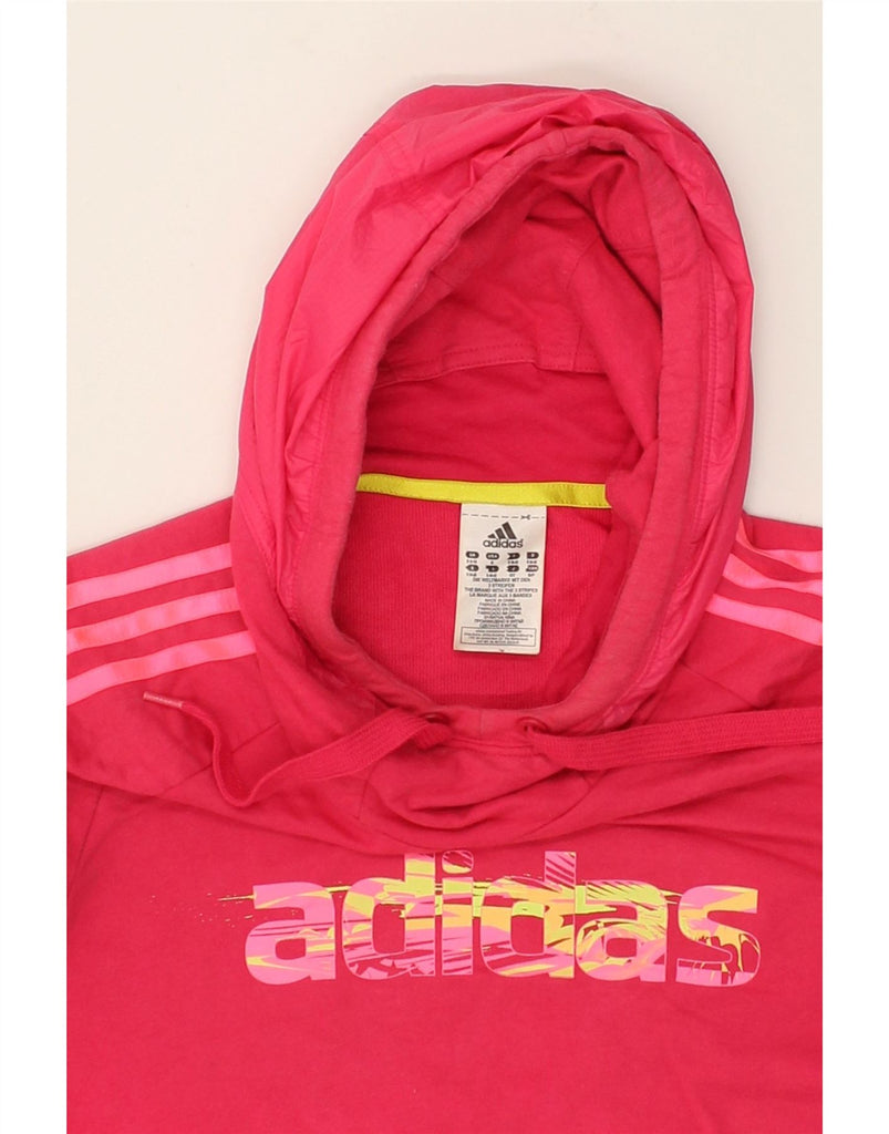 ADIDAS Womens Graphic Hoodie Jumper UK 10 Small Pink Cotton | Vintage Adidas | Thrift | Second-Hand Adidas | Used Clothing | Messina Hembry 