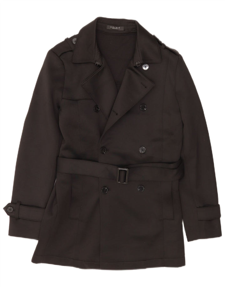 Zara Mens Trench Coat UK 38 Medium Black Polyester