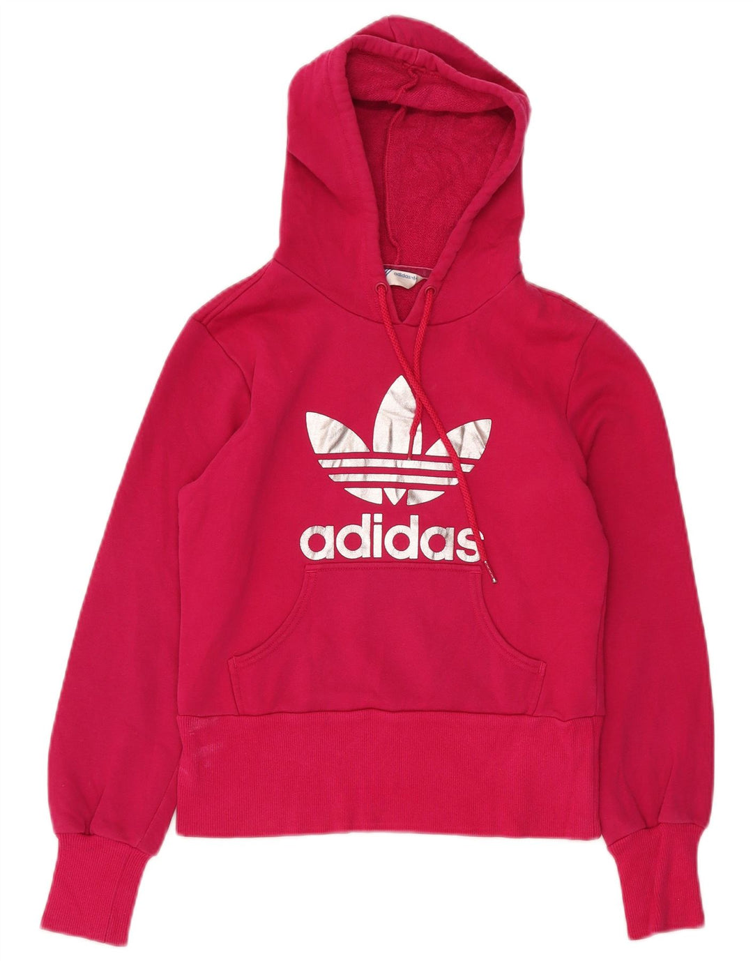 ADIDAS Womens Crop Graphic Hoodie Jumper IT 36 XS Pink Cotton