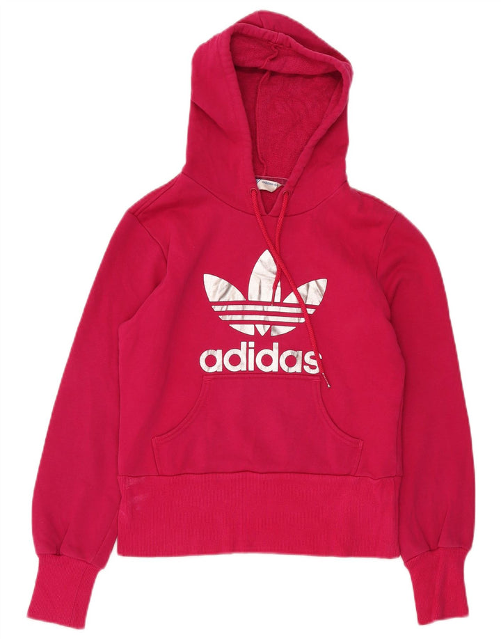 ADIDAS Womens Crop Graphic Hoodie Jumper IT 36 XS Pink Cotton