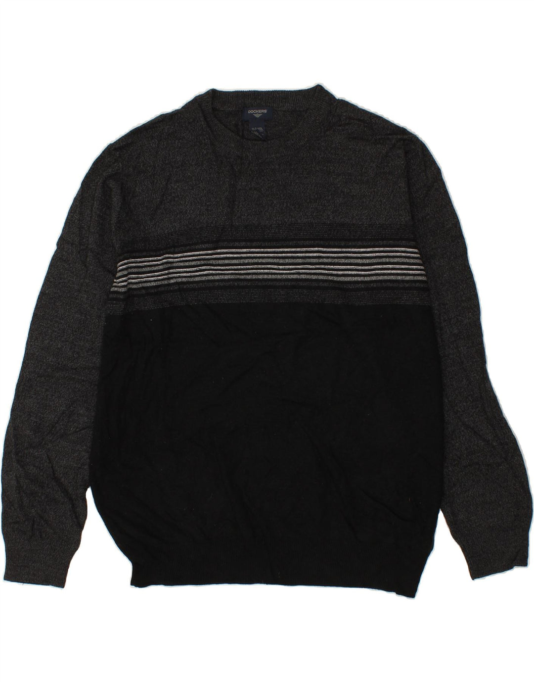 DOCKERS Mens Crew Neck Jumper Sweater XL Grey Colourblock Acrylic Vintage Dockers and Second-Hand Dockers from Messina Hembry 