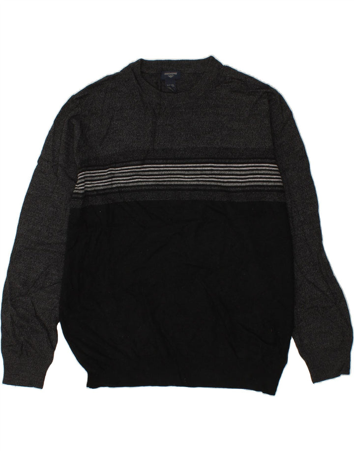 DOCKERS Mens Crew Neck Jumper Sweater XL Grey Colourblock Acrylic Vintage Dockers and Second-Hand Dockers from Messina Hembry 