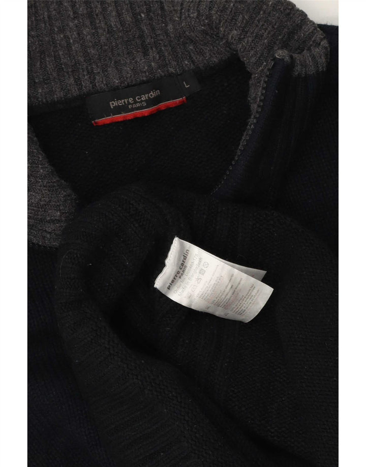 Pierre Cardin Mens Zip Neck Jumper Sweater Large Black Acrylic