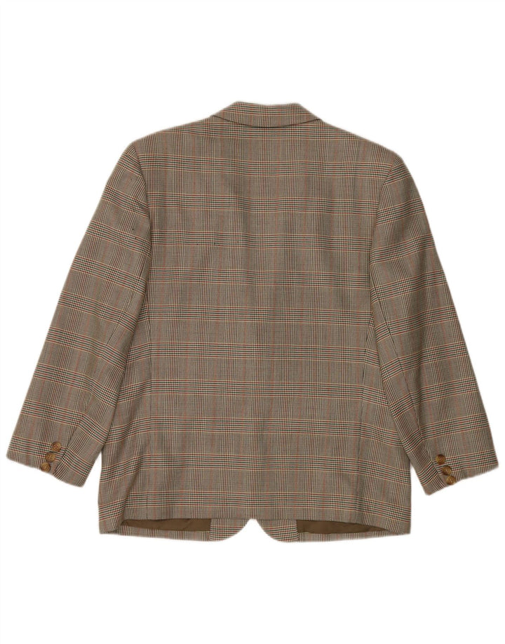 Burberrys Womens 2 Button Blazer Jacket UK 14 Large Green Houndstooth Wool