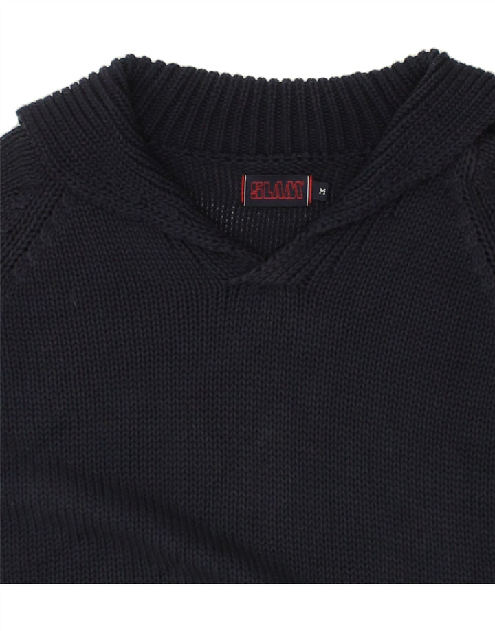 SLAM Mens Shawl Neck Jumper Sweater Medium Navy Blue Cotton | Vintage Slam | Thrift | Second-Hand Slam | Used Clothing | Messina Hembry 