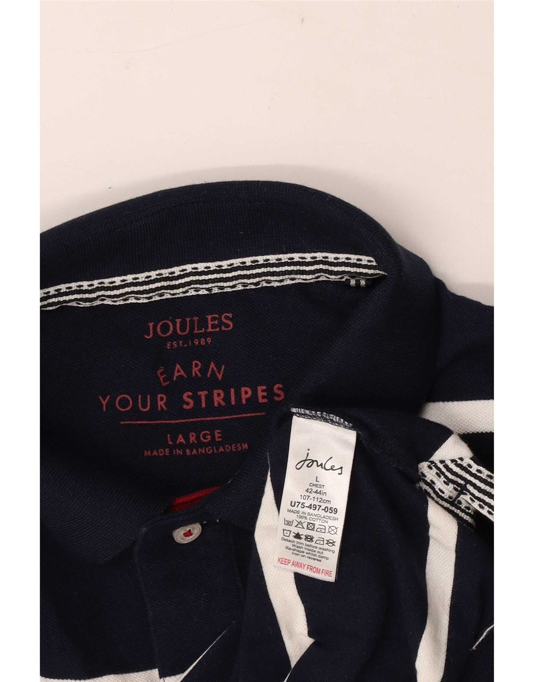 Joules Mens Polo Shirt Large Navy Blue Striped Cotton