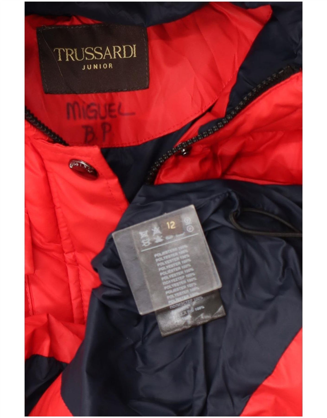 Trussardi Boys Graphic Hooded Padded Jacket 11-12 Years Red Polyester