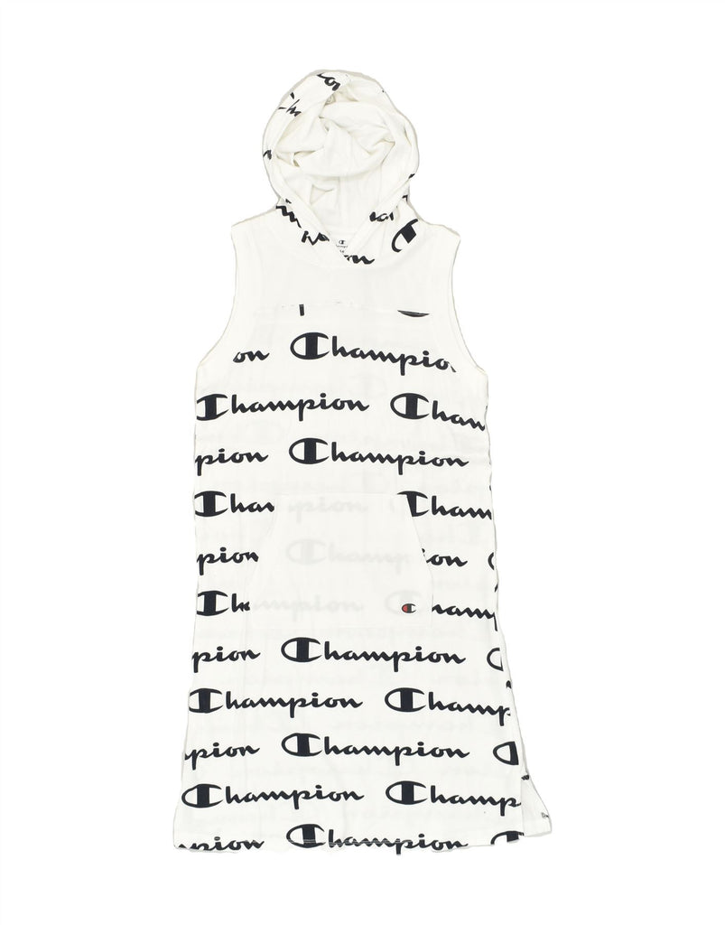 CHAMPION Girls Sleeveless Hooded Jumper Dress 13-14 Years XL White Cotton | Vintage Champion | Thrift | Second-Hand Champion | Used Clothing | Messina Hembry 