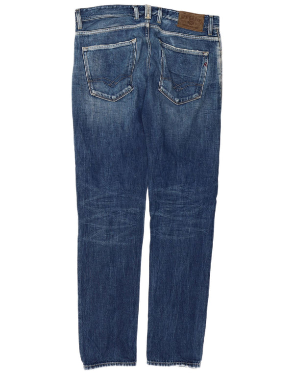 Replay Mens Slim Jeans W33 L32 Blue Cotton