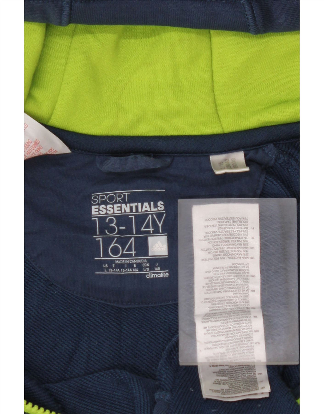 ADIDAS Boys Climalite Zip Hoodie Sweater 13-14 Years  Navy Blue Polyester