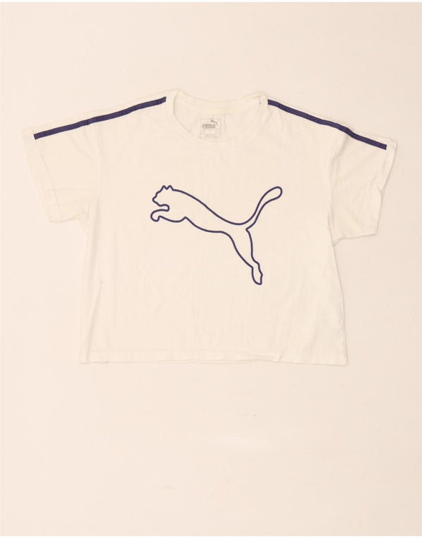 Puma Womens Crop Graphic T-Shirt Top UK 10 Small White Cotton