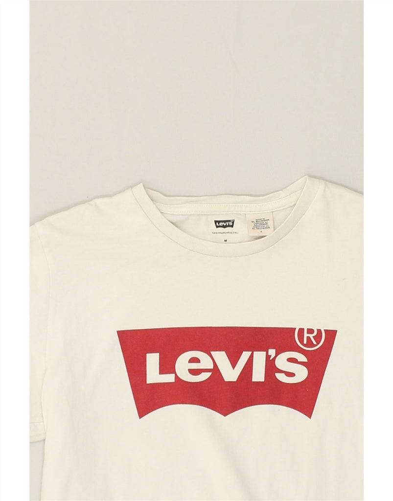 LEVI'S Womens Graphic T-Shirt Top UK 12 Medium Off White Cotton | Vintage Levi's | Thrift | Second-Hand Levi's | Used Clothing | Messina Hembry 