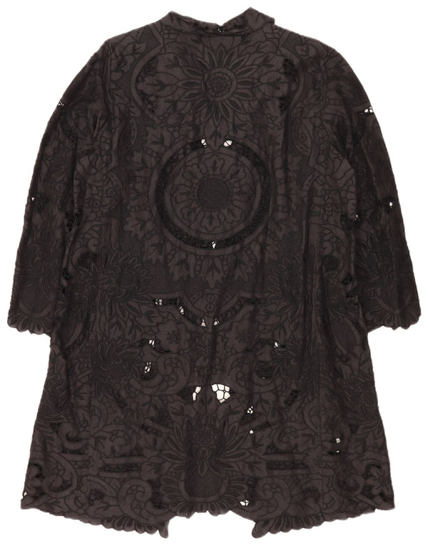 Gerard Darel Womens 3/4 Sleeve Robe Dress IT 46 Large Black Floral Ramie