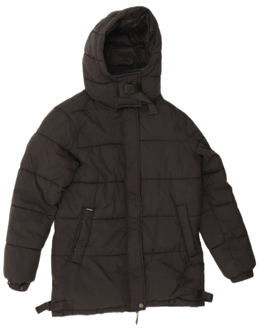 Superdry Womens Hooded Oversized Padded Jacket UK 8 Small Black Nylon