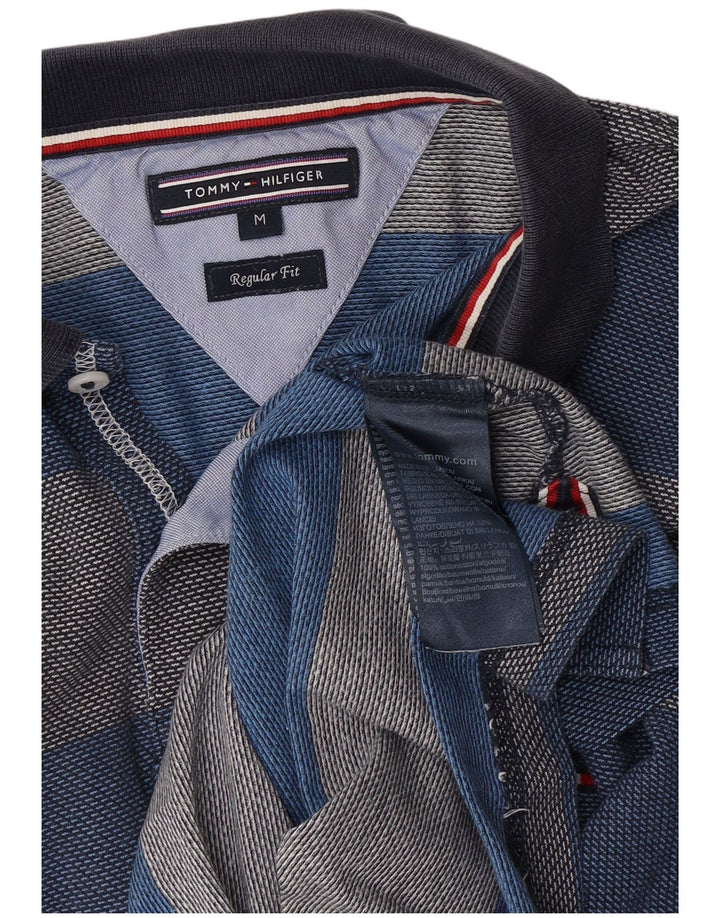 Tommy Hilfiger Mens Regular Fit Polo Shirt Medium Blue Striped Cotton