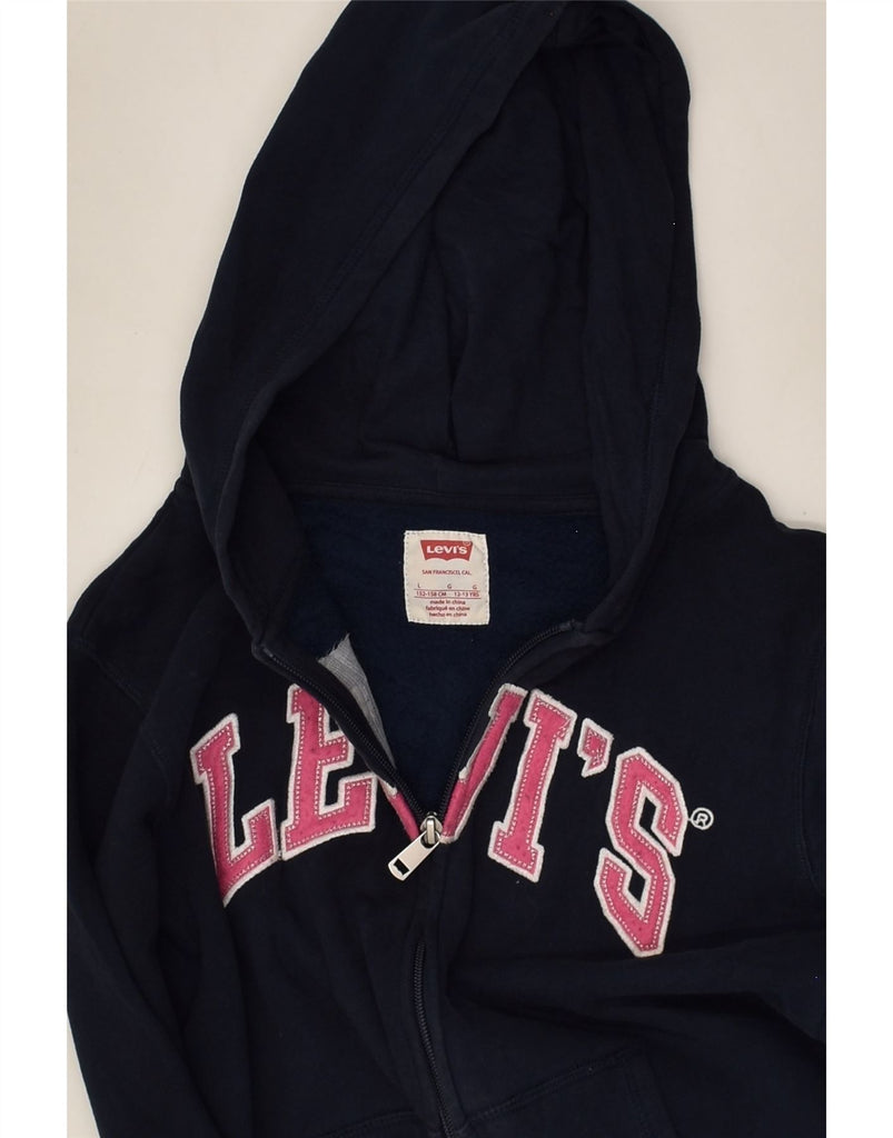 LEVI'S Girls Graphic Zip Hoodie Sweater 12-13 Years Large Navy Blue Cotton | Vintage Levi's | Thrift | Second-Hand Levi's | Used Clothing | Messina Hembry 