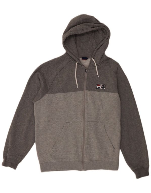 Fila Mens Zip Hoodie Sweater 2XL Grey Colourblock Cotton