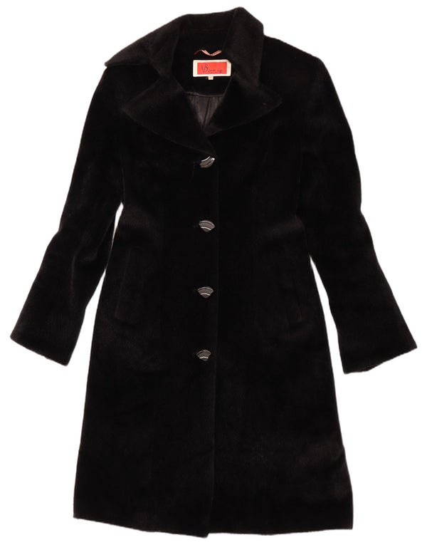 Vintage Womens Faux Fur Overcoat IT 42 Medium Black Polyester