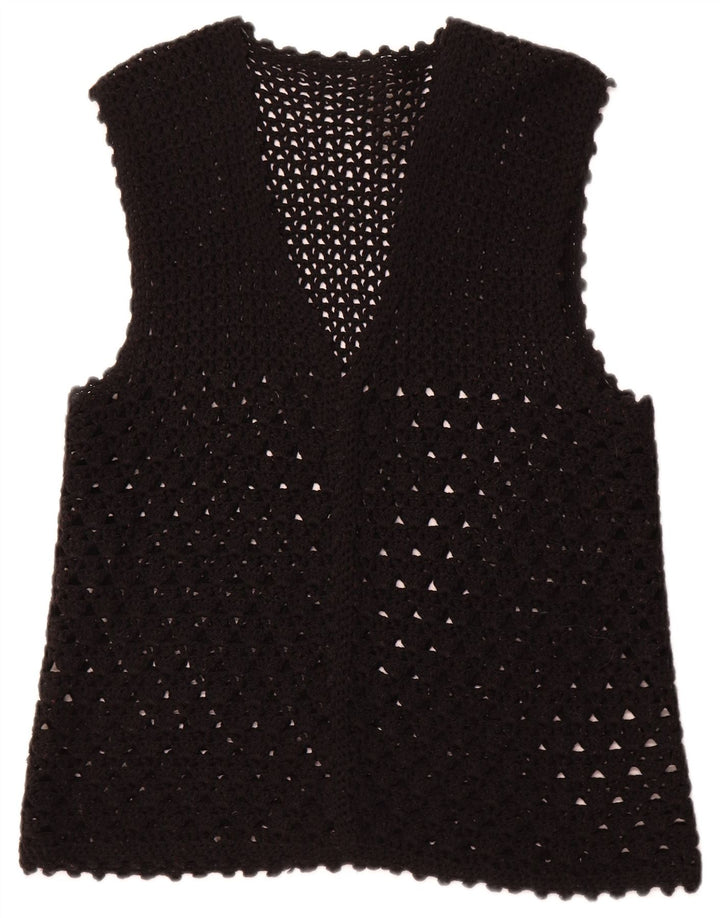 VINTAGE Womens Sleeveless Cardigan Sweater UK 16 Large Black