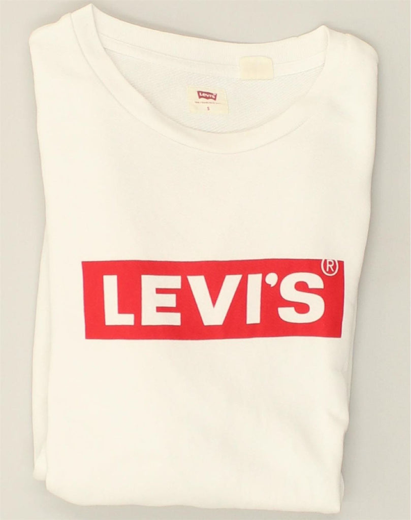 LEVI'S Mens Graphic Sweatshirt Jumper Small White Cotton | Vintage Levi's | Thrift | Second-Hand Levi's | Used Clothing | Messina Hembry 