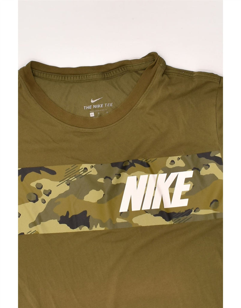 NIKE Mens Graphic T-Shirt Top Large Khaki Cotton | Vintage Nike | Thrift | Second-Hand Nike | Used Clothing | Messina Hembry 