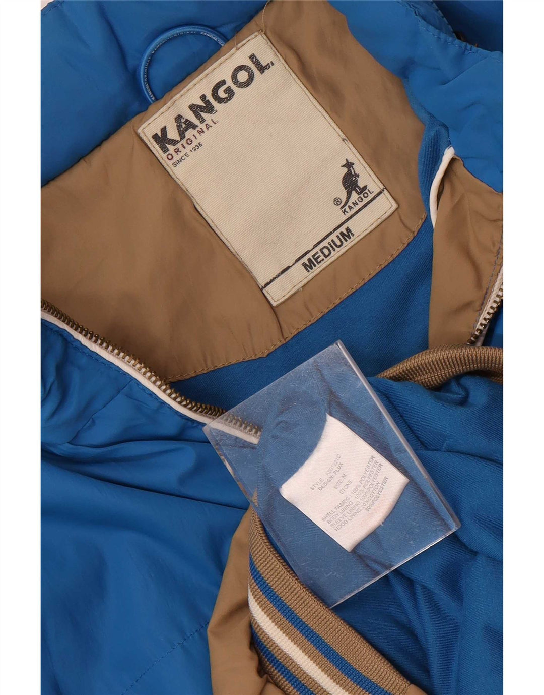 Kangol Mens Hooded Bomber Jacket UK 38 Medium Brown Colourblock Polyester
