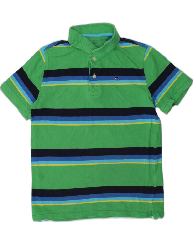 TOMMY HILFIGER Boys Polo Shirt 12-13 Years Large  Green Striped Cotton | Vintage Tommy Hilfiger | Thrift | Second-Hand Tommy Hilfiger | Used Clothing | Messina Hembry 