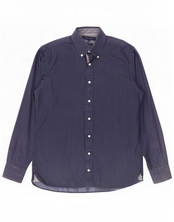 Tommy Hilfiger Mens Slim Fit Shirt Small Navy Blue Geometric Cotton