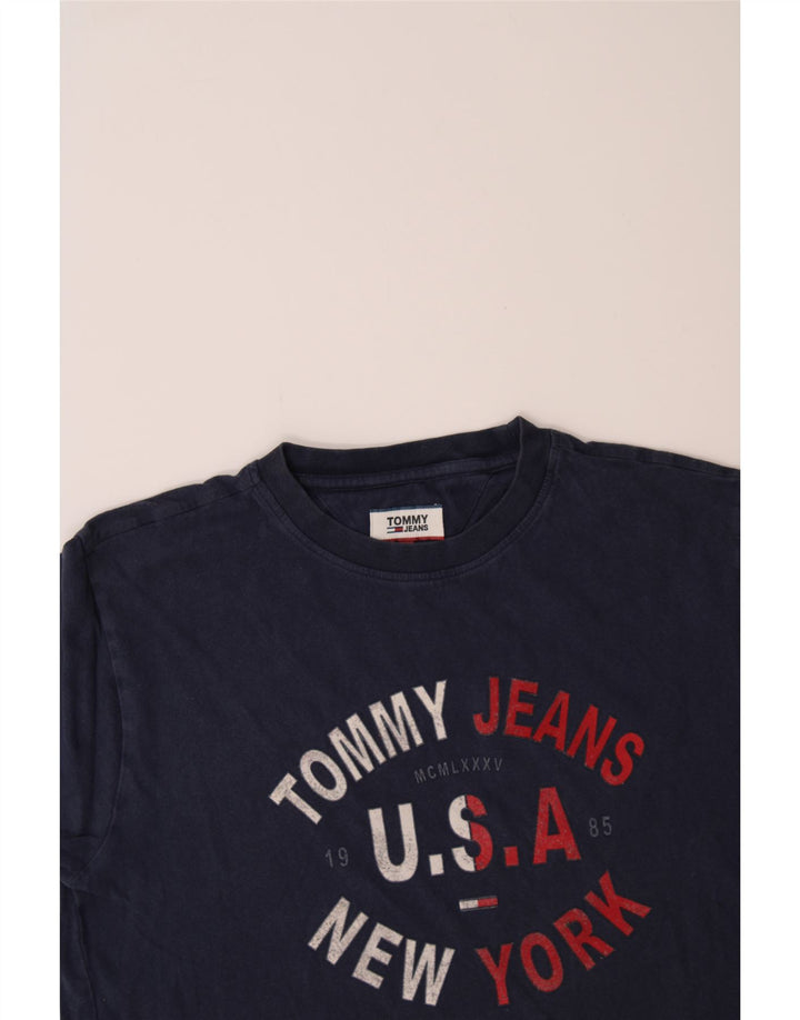 TOMMY HILFIGER Mens Graphic T-Shirt Top Medium Navy Blue Cotton Vintage Tommy Hilfiger and Second-Hand Tommy Hilfiger from Messina Hembry 
