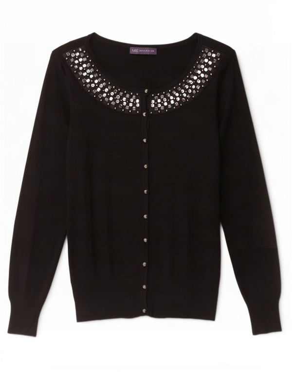 Marks & Spencer Womens Cardigan Sweater UK 16 Large Black Spotted Viscose