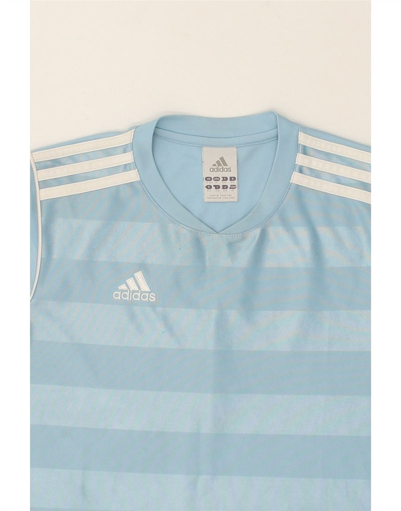 ADIDAS Boys T-Shirt Top 11-12 Years Blue Striped Polyester | Vintage Adidas | Thrift | Second-Hand Adidas | Used Clothing | Messina Hembry 