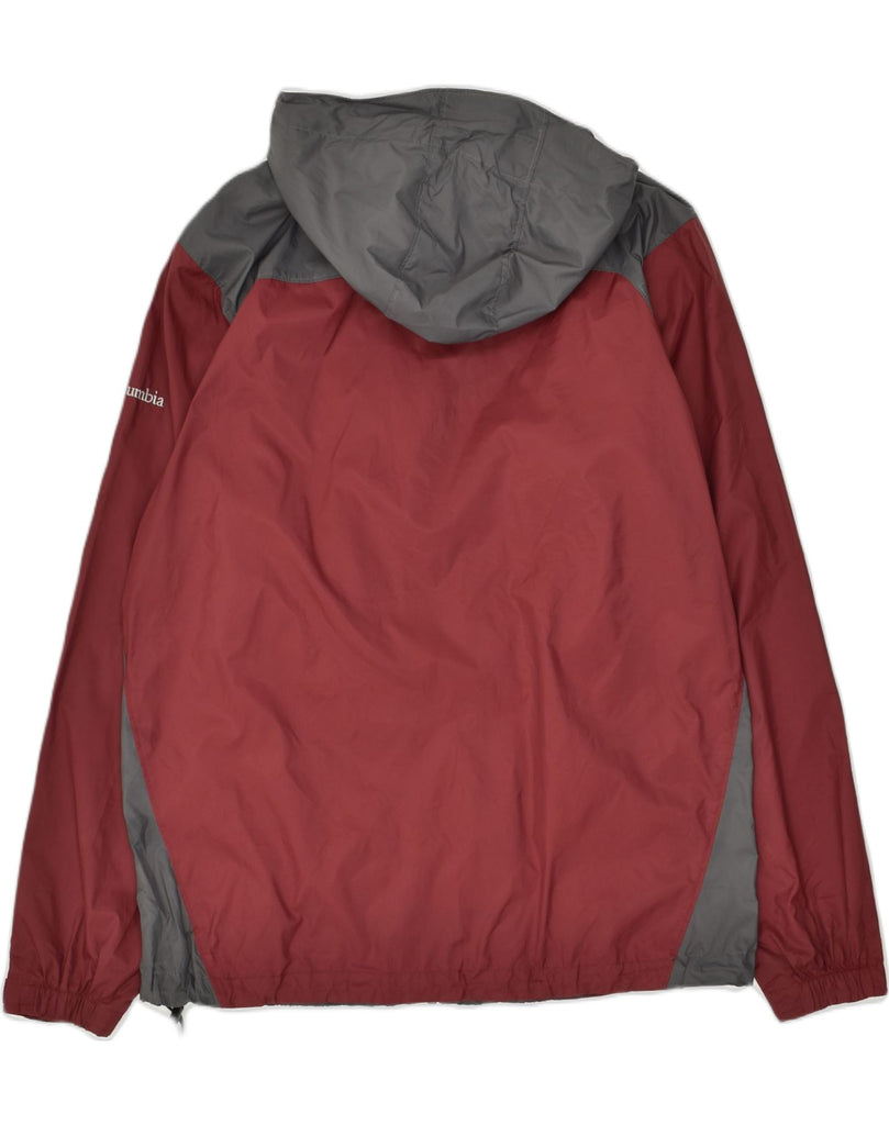 COLUMBIA Mens Hooded Rain Jacket UK 38 Medium Maroon Colourblock | Vintage Columbia | Thrift | Second-Hand Columbia | Used Clothing | Messina Hembry 