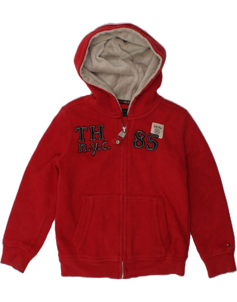 TOMMY HILFIGER Boys Graphic Zip Hoodie Sweater 3-4 Years Red Cotton | Vintage Tommy Hilfiger | Thrift | Second-Hand Tommy Hilfiger | Used Clothing | Messina Hembry 