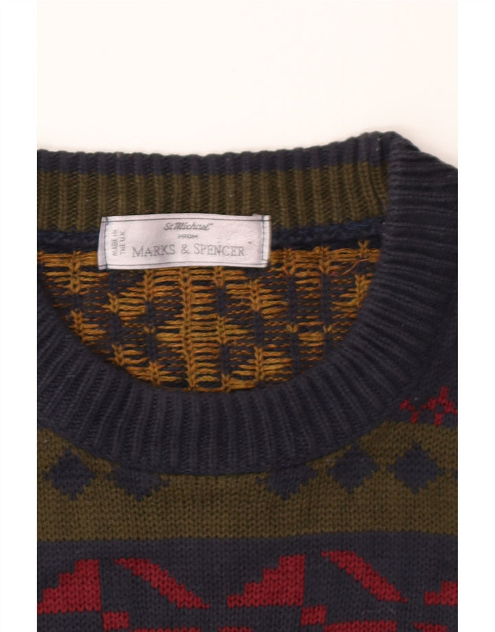 Marks & Spencer Mens Crew Neck Jumper Sweater Large Multicoloured Geometric