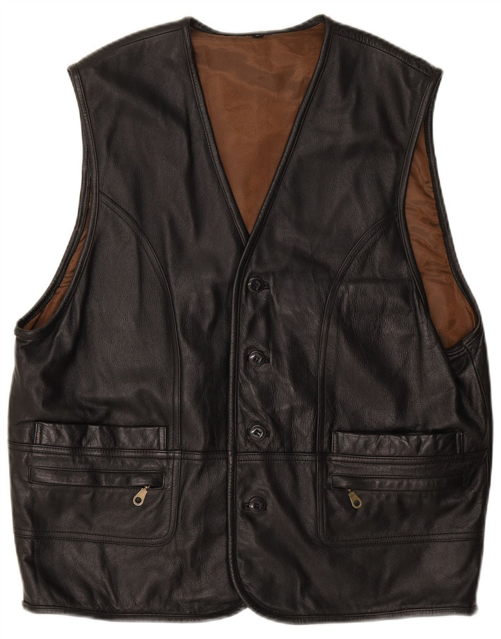 Vintage Mens Leather Gilet UK 40 Large Black Leather