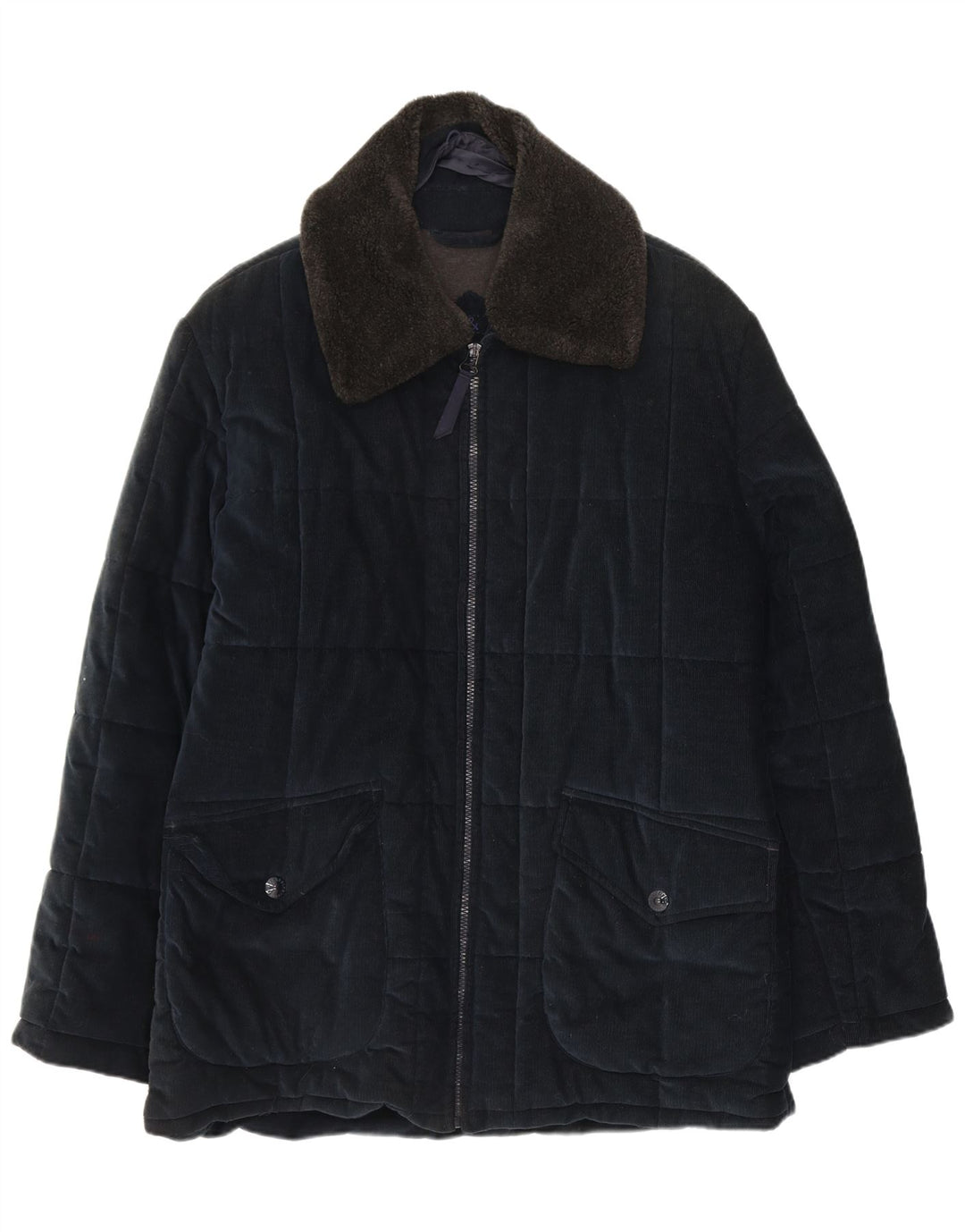 Belfe & Mens Padded Corduroy Jacket UK 38 Medium Navy Blue Cotton