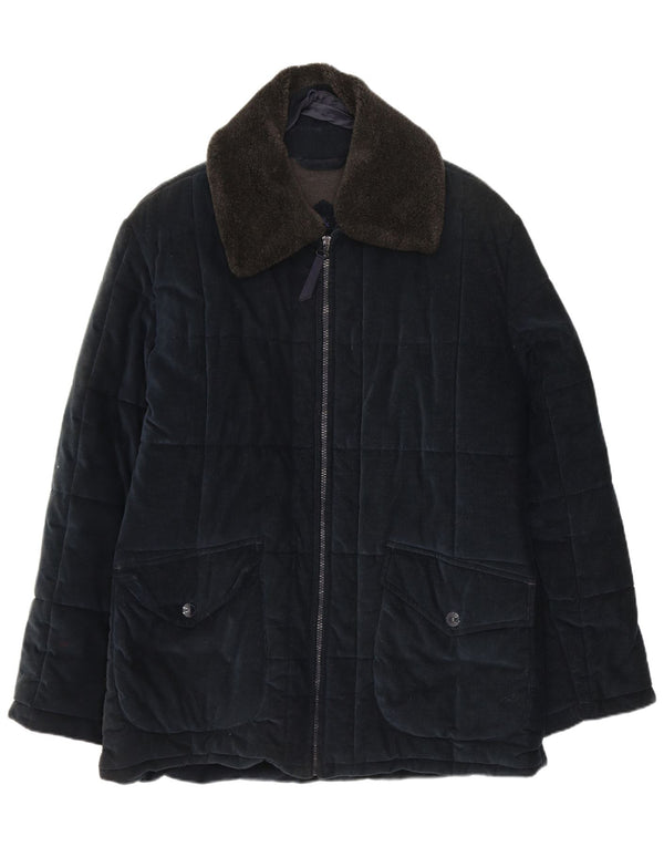 Belfe & Mens Padded Corduroy Jacket UK 38 Medium Navy Blue Cotton