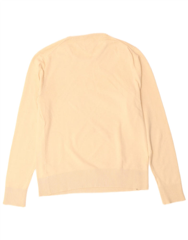 TOMMY HILFIGER Mens Crew Neck Jumper Sweater Small Beige Cotton
