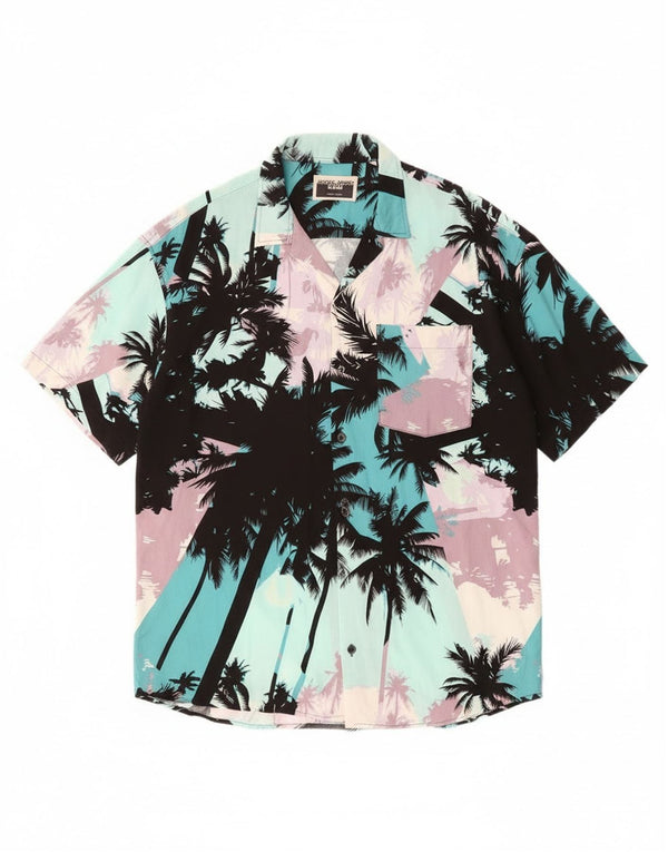 Jack & Jones Mens Short Sleeve Shirt Large Turquoise Viscose Hawaiian