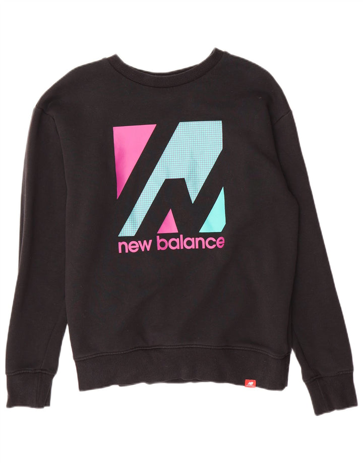 NEW BALANCE Womens Graphic Oversized Sweatshirt Jumper UK 10 Small Black