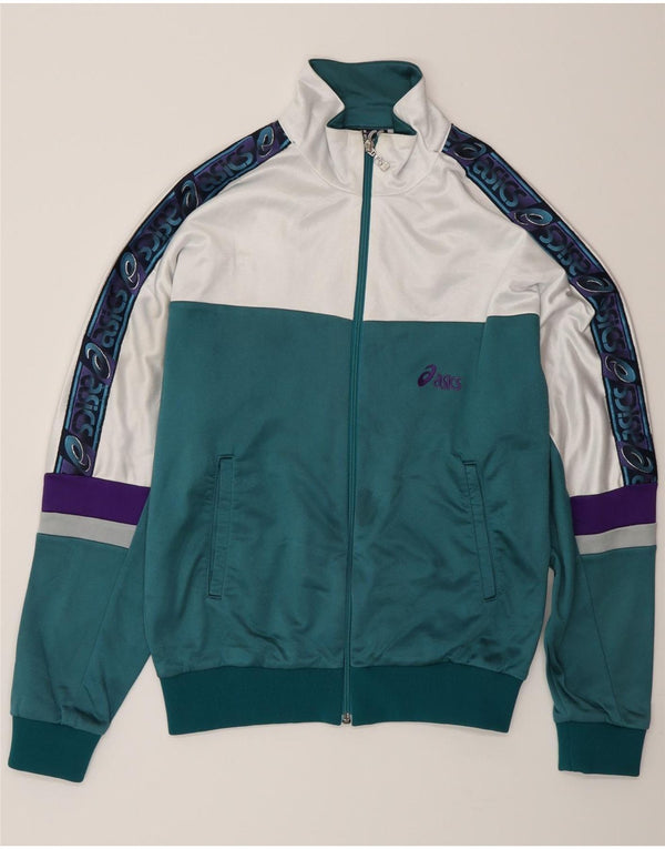 Asics Mens Graphic Tracksuit Top Jacket IT 48 Medium Green Colourblock