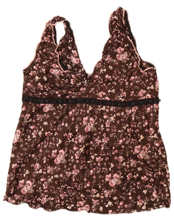 Benetton Womens Sleeveless Blouse Top UK 12 Medium Brown Floral Viscose