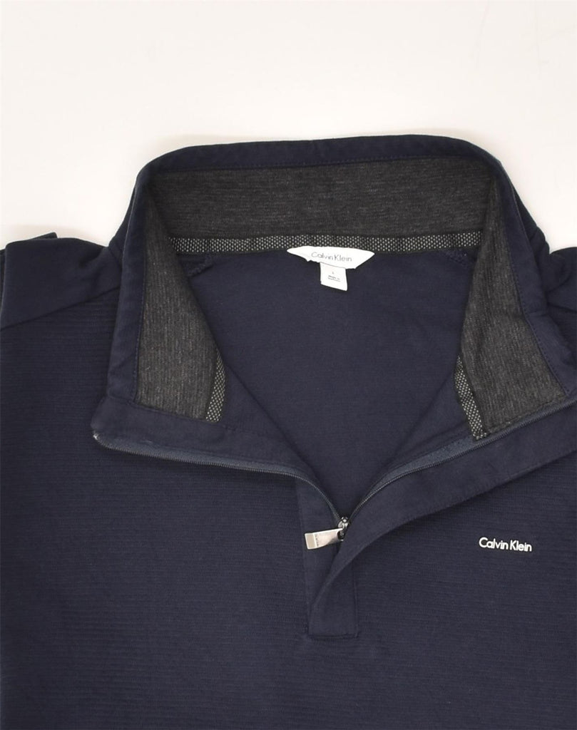 CALVIN KLEIN Mens Zip Neck Sweatshirt Jumper Large Navy Blue Cotton | Vintage Calvin Klein | Thrift | Second-Hand Calvin Klein | Used Clothing | Messina Hembry 