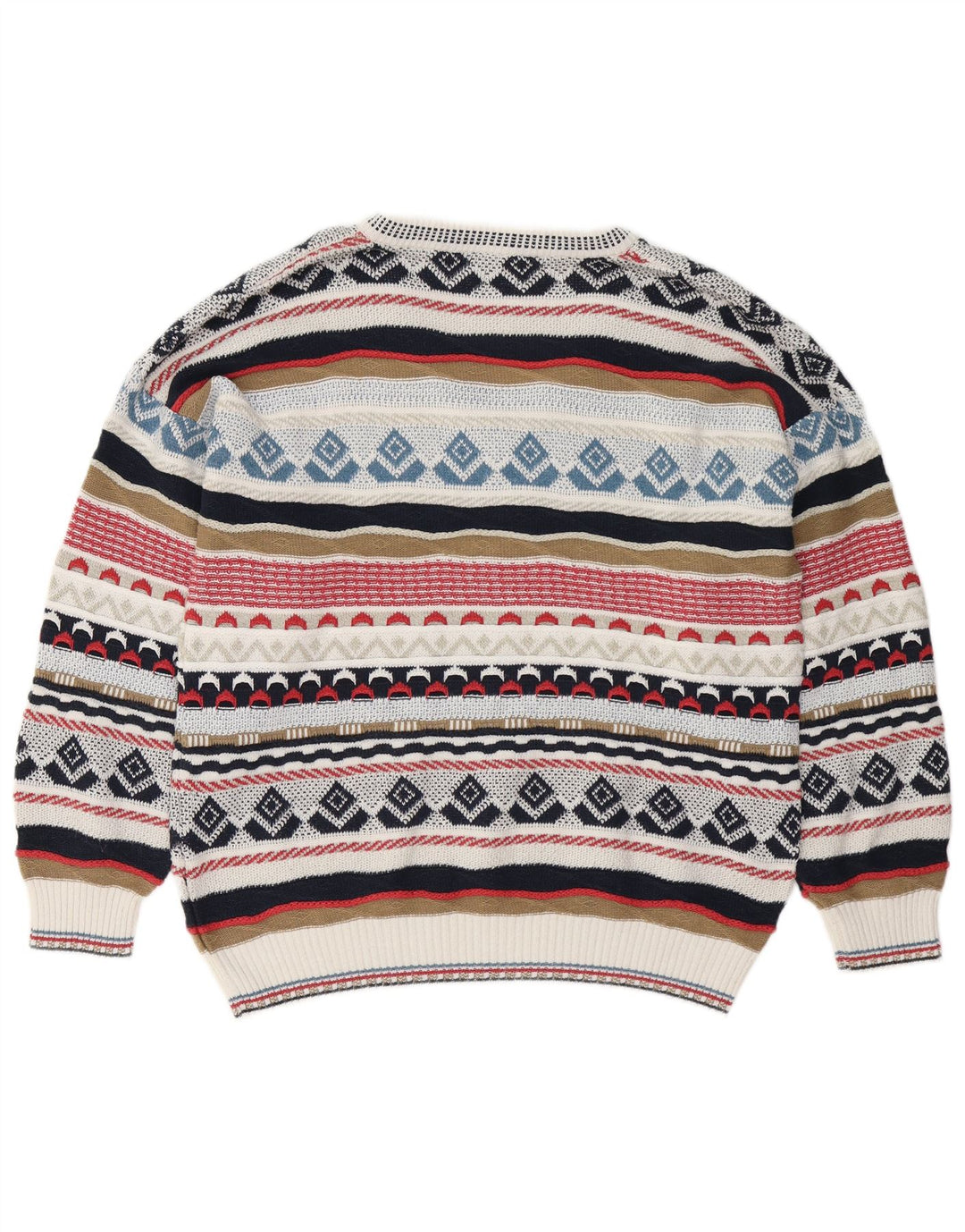 VINTAGE Mens V-Neck Jumper Sweater IT 48 Medium Multicoloured Fair Isle