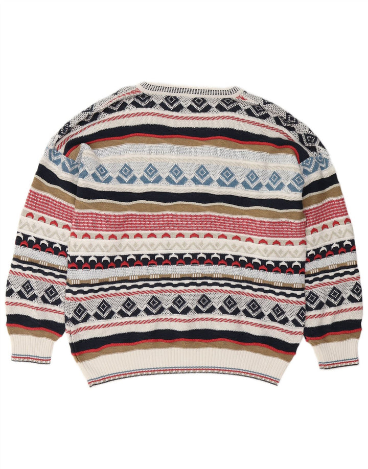 VINTAGE Mens V-Neck Jumper Sweater IT 48 Medium Multicoloured Fair Isle