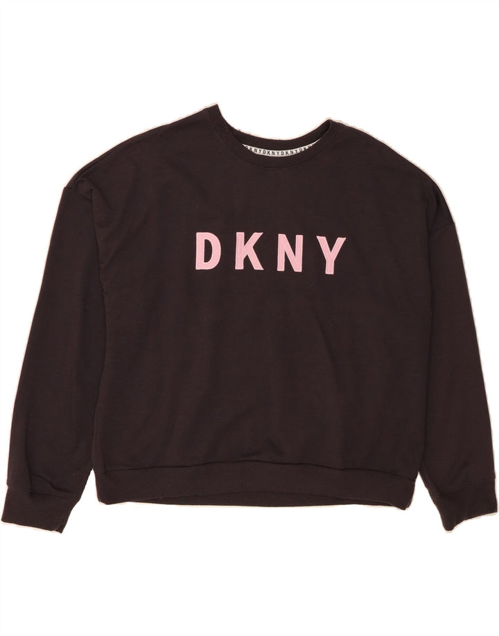 DKNY Womens Oversized Graphic Sweatshirt Jumper UK 16 Large Black Vintage Dkny and Second-Hand Dkny from Messina Hembry 