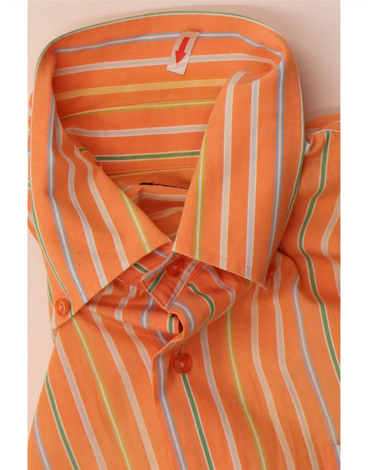 People Mens Short Sleeve Shirt Large Orange Striped Cotton