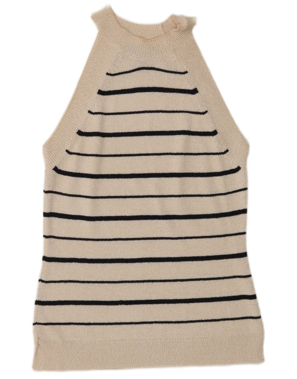 Massimo Dutti Womens Vest Tank Top UK 6 XS Off White Striped
