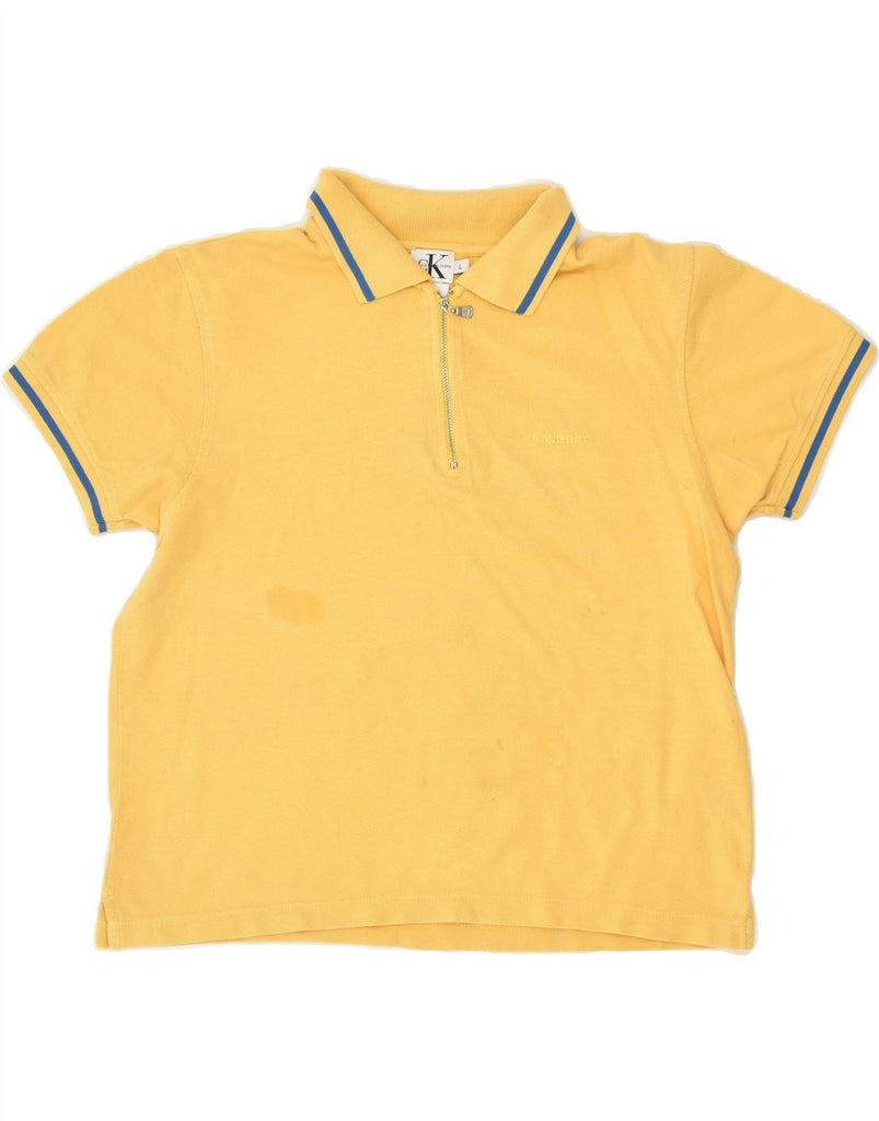 CALVIN KLEIN JEANS Mens Polo Shirt Large Yellow Cotton | Vintage Calvin Klein Jeans | Thrift | Second-Hand Calvin Klein Jeans | Used Clothing | Messina Hembry 