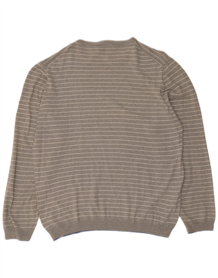 Fred Perry Mens Crew Neck Jumper Sweater XL Grey Striped Cotton